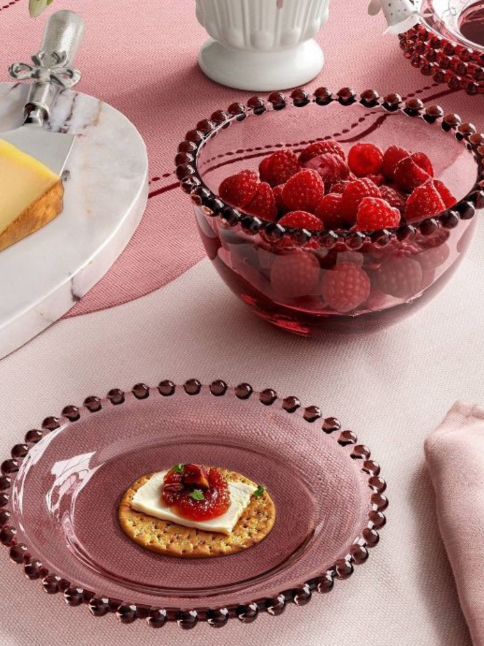 Threshold Pink Glass Beaded Rim Candy Bowls and Appetizer Plate Set